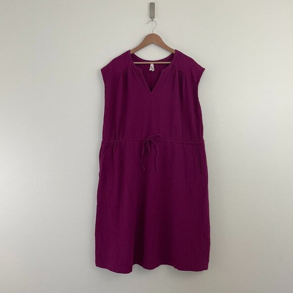 Pact Coastal Double Gauze Tie Waist Midi Dress in Magenta Size XL - Picture 1 of 6